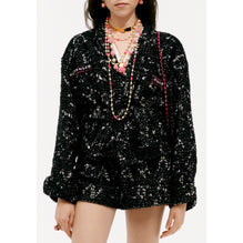 Glittered Jacquard Tweed Jacket - Black/Silver