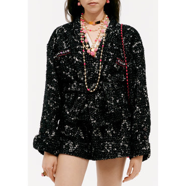 Glittered Jacquard Tweed Jacket - Black/Silver