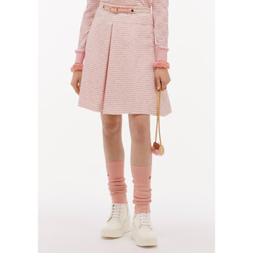 Iridescent Cotton Tweed Skirt - Pink/White/Silvery