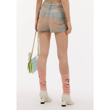 Washed Denim Shorts - Blue/Beige