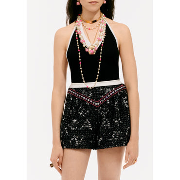 Cashmere Knit Top - Black/White