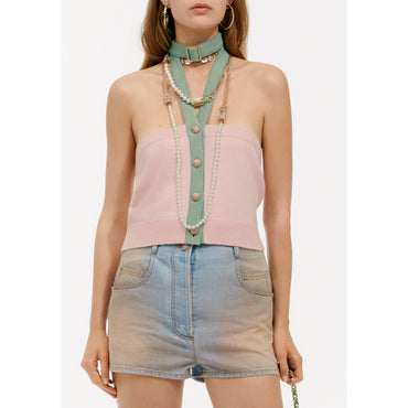 Cashmere 2Ply Knit Top - Pink/ Green