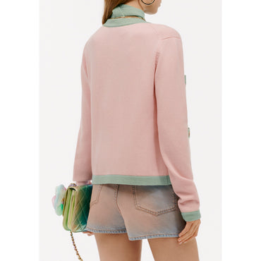 Cashmere 2Ply Cardigan - Pink/ Green