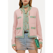 Cashmere 2Ply Cardigan - Pink/ Green