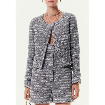 Iridescent Fantasy Tweed Jacket - Whi/Bck/Silvery
