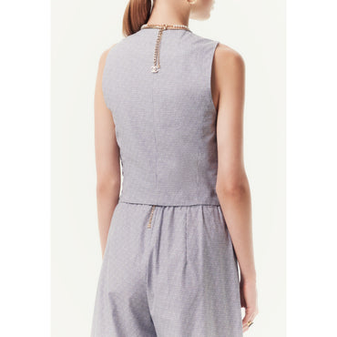 Striped Cotton Canvas Vest - Navy
