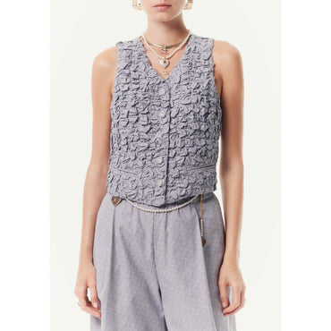 Striped Cotton Canvas Vest - Navy