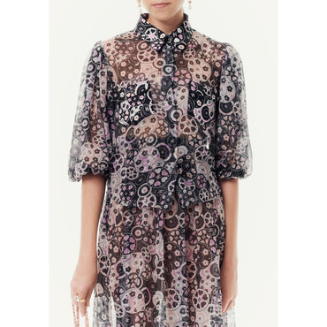 Printed Muslin Blouse - Bck/Ecru/Pin/Lht Orange