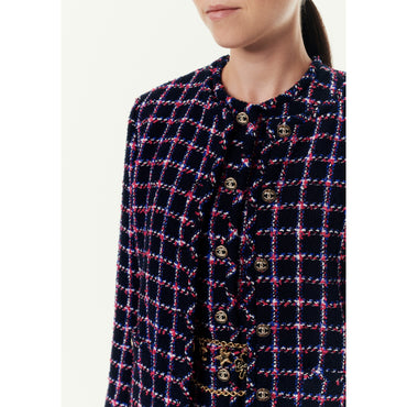 Cotton Fantasy Tweed Jacket - Navy/Red/Blu/Whi