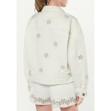 Embroided Denim Blouson - White