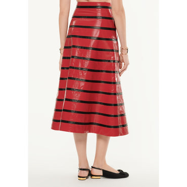 Calfskin Skirt - Red/Black