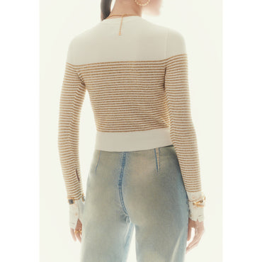 Cotton/Lurex Pullover - White/Golden