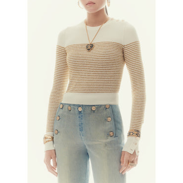 Cotton/Lurex Pullover - White/Golden