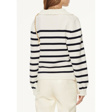 Cashmere 2 Ply Pullover - White/Navy
