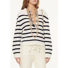 Cashmere 2 Ply Pullover - White/Navy