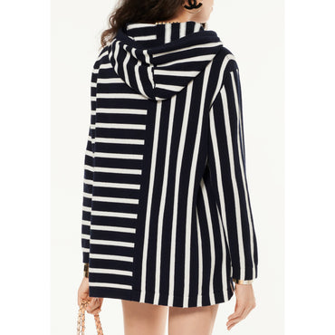 Cashmere 2 Ply Pullover - Navy/White