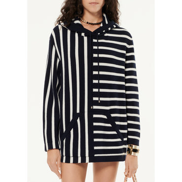 Cashmere 2 Ply Pullover - Navy/White