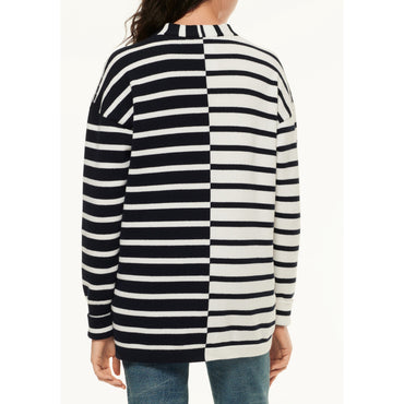 Cashmere 2 Ply Cardigan - Navy/White