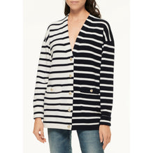 Cashmere 2 Ply Cardigan - Navy/White