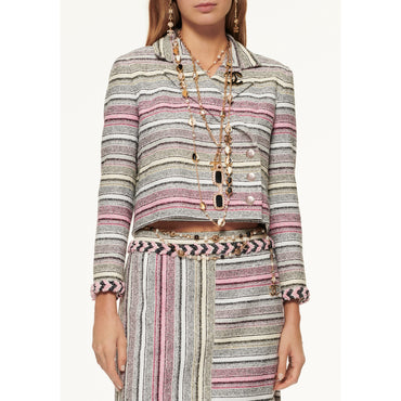 Striped Cotton Tweed Jacket - White/Black/Yel/Pink/Grey