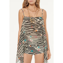 Printed Silk Muslin Top - Bck/Ecru/Turq/Ora/Pin