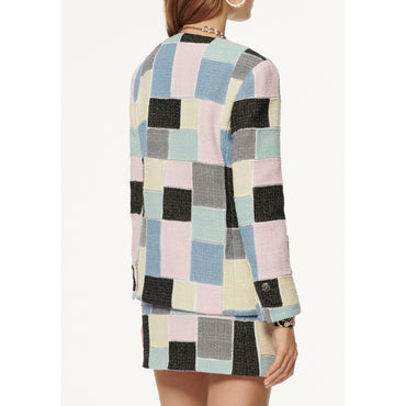 Patchwork Iri Cot Tweed Jacket - Pink/Blue/Green/Black/Yel