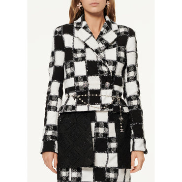 Glit Embr Patchwork Tweed Jacket - Black/White