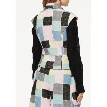 Patchwork Iri Cot Tweed Vest - Pink/Blue/Green/Black/Yel