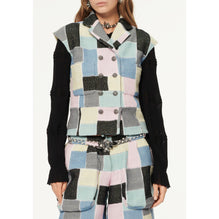 Patchwork Iri Cot Tweed Vest - Pink/Blue/Green/Black/Yel