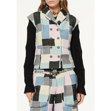 Patchwork Iri Cot Tweed Vest - Pink/Blue/Green/Black/Yel