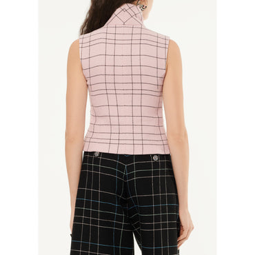 Checked Wool Tweed Vest - Pink/Black