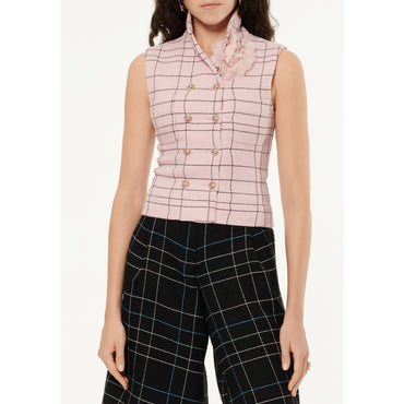 Checked Wool Tweed Vest - Pink/Black