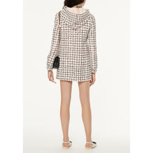 Sequin Embroidered Tweed Coat - White/Black/Coral