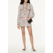 Sequin Embroidered Tweed Coat - White/Black/Coral