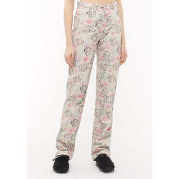 Printed Denim Jeans - White/Black/Pink/Blue