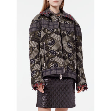 Wool/Polyamide Blouson - Khaki/Black/White