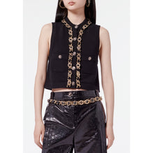 Cashmere 2 Ply/Metal/Calf Vest - Black