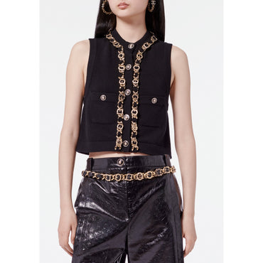 Cashmere 2 Ply/Metal/Calf Vest - Black