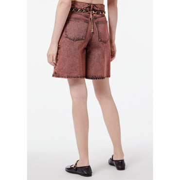 Washed Denim Shorts - Orange/Black
