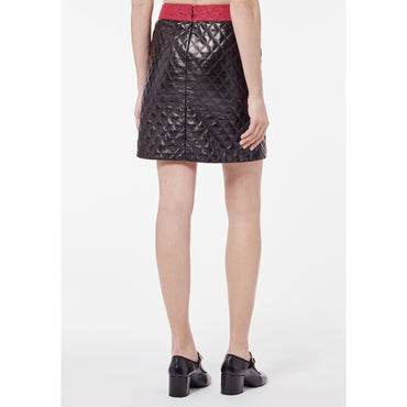 Lambskin Skirt - Black/Fuchsia