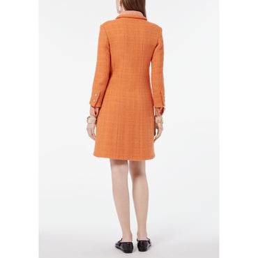 Iridescent Wool Tweed Coat - Orange/Golden