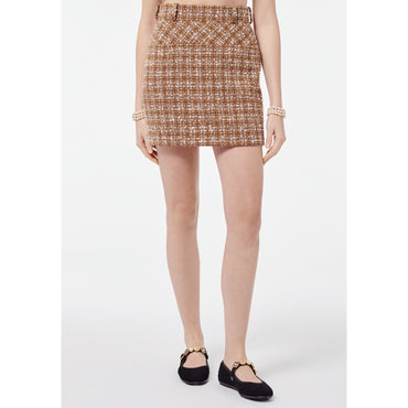 Fantasy Silk Tweed Skirt - Brown/Beige/White/Golden