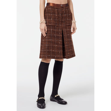 Fantasy Wool Tweed Culotte Skirt - Brown/L Brown/Whi