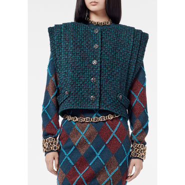 Fantasy Cotton Tweed Vest - Green/Black
