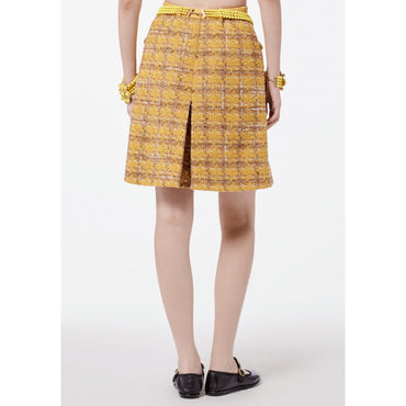Fantasy Wool Tweed Culotte Skirt - Yellow/Ocher/Beige/Ecru