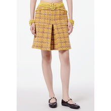 Fantasy Wool Tweed Culotte Skirt - Yellow/Ocher/Beige/Ecru