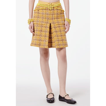 Fantasy Wool Tweed Culotte Skirt - Yellow/Ocher/Beige/Ecru