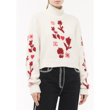 Cashmere/Silk Pullover - Ecru/ Red/Red