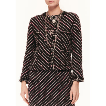 Alpaca/Cashmere Jacket - Black/Pink/Silk White