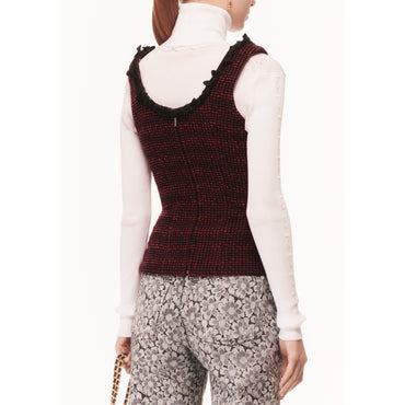 Fantasy Cotton Tweed Top - Burgundy/Black